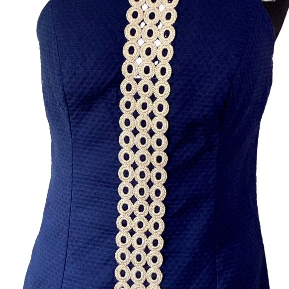 Lilly Pulitzer Sasha Shift Dress Navy and Gold Size 0 Sleeveless Halter Summer - Picture 5 of 8